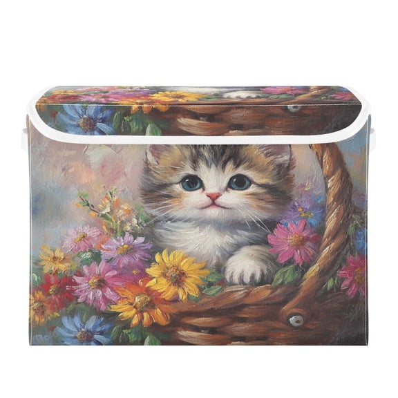 Storage Box With Lid 16.5x12.6x11.8In Foldable Stacked Household Storage Box Flower Basket Kitten