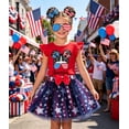 thumbnail image 2 of Girls 4th of July Outfit Toddler Patriotic Clothes 2 Piece USA T-Shirt Shirred Tiered Skirt Set for Little Girls Independence Day Memorial DStar Blue Short Sets for Little Girl Independence Day 5T, 2 of 5