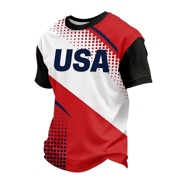 Soccer for Men USA Patriotic Print Short Sleeve Crew Neck Quick Dry Training Shirt Sports Casual T Shirt American Team Fan Support Top for Match Daily Outdoor