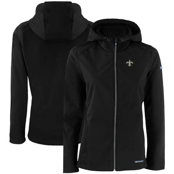 Women's Cutter & Buck Black New Orleans Saints Evoke Eco Softshell Recycled Full-Zip Hooded Jacket