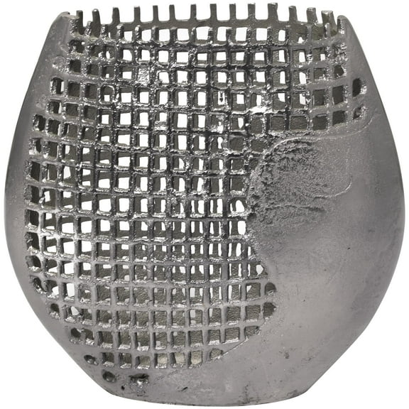 DecMode 12" Abstract Grid Inspired Dark Gray Aluminum Metal Vase with Open Frame Design