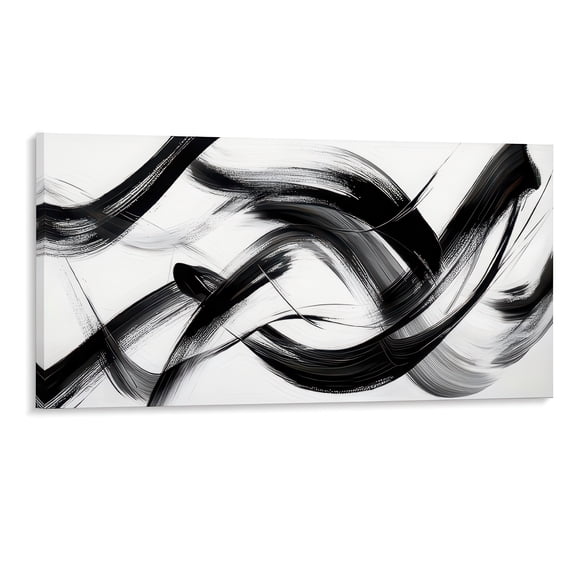 Abstract Black and White Canvas Art Print 48x24 Inch Framed Wall Art for Living Room Bedroom Modern Home Decor