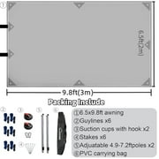 DANCHEL OUTDOOR Portable Suction Cups Car Awning 7.7lbs, Needn't Roof Rack Hardwares, Waterproof Vehicle Tarp Camper Awning Truck SUV Overlanding Accessories (Gray,6.5ftx9.8ft)