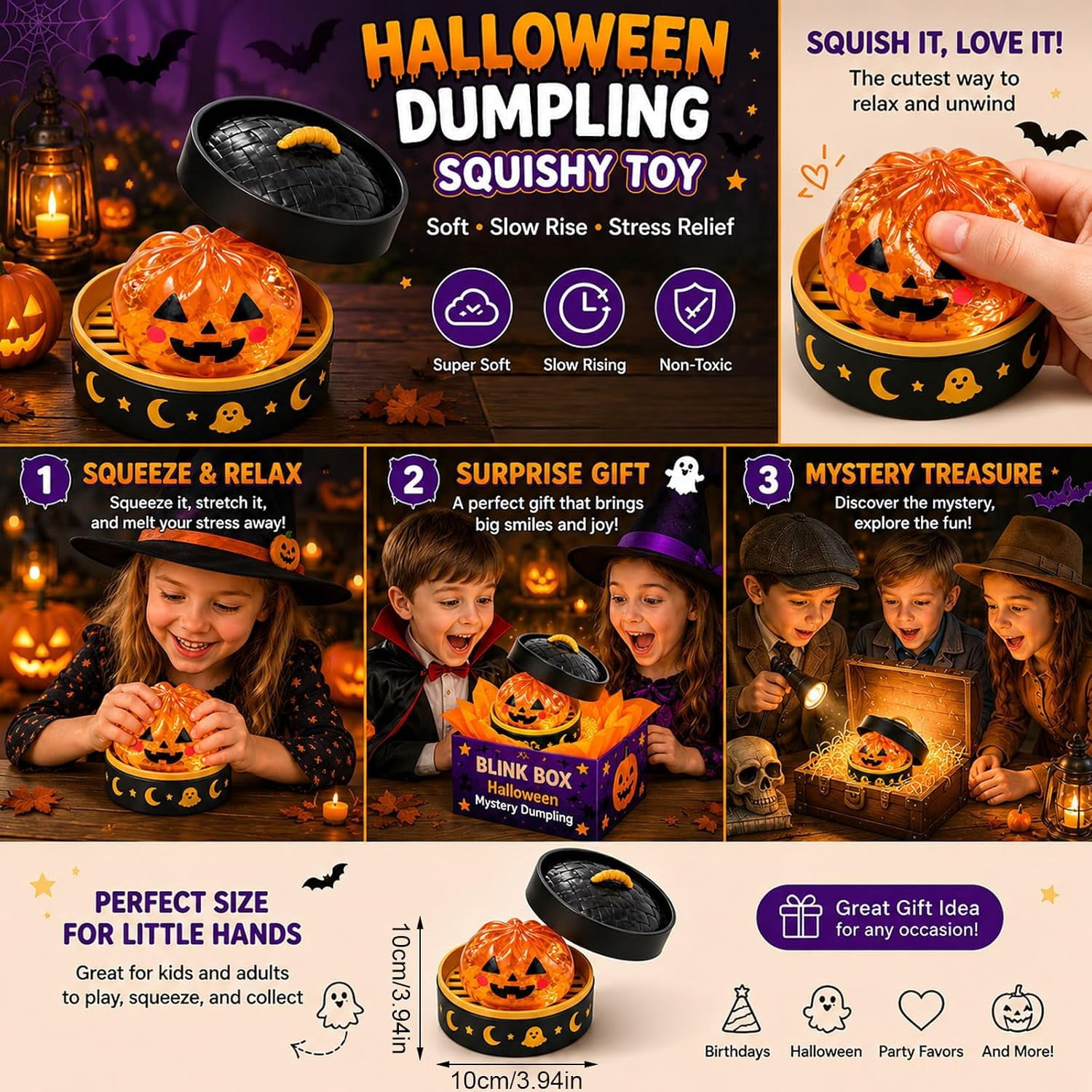 Halloween Pumpkin Squishy Dumpling Ball (Orange) | Dumpling Squishy, Halloween Theme