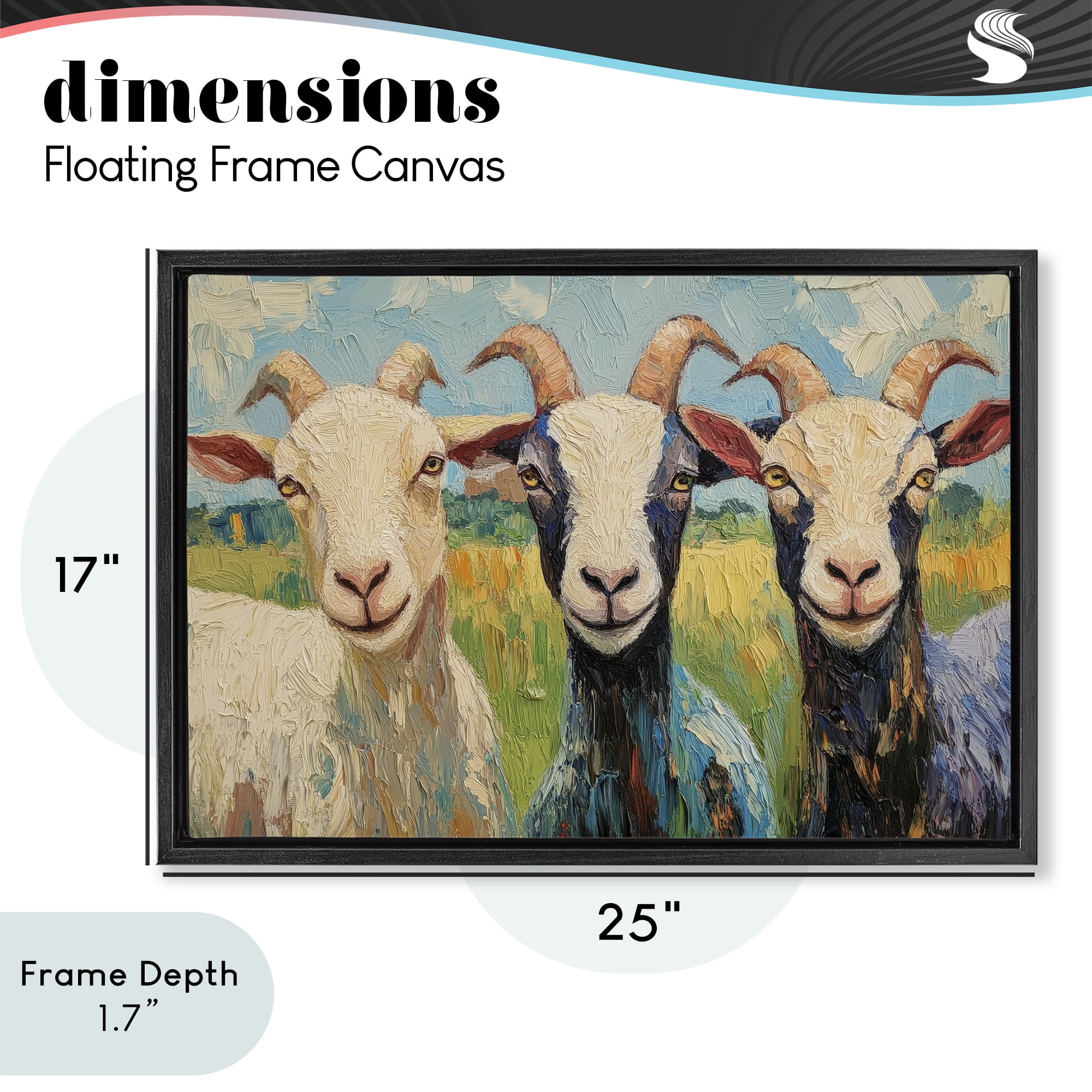 Stupell Industries Billy Goats in Bright Pasture Black Framed Floater Canvas Wall Art, design by Petal Prints Design