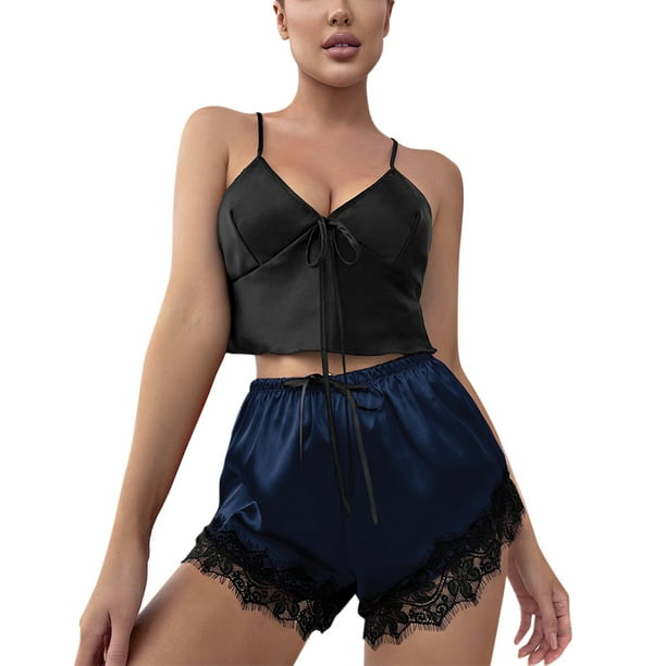 Camisón de lactancia Gibobby lencería de Satén sexy azul marino M