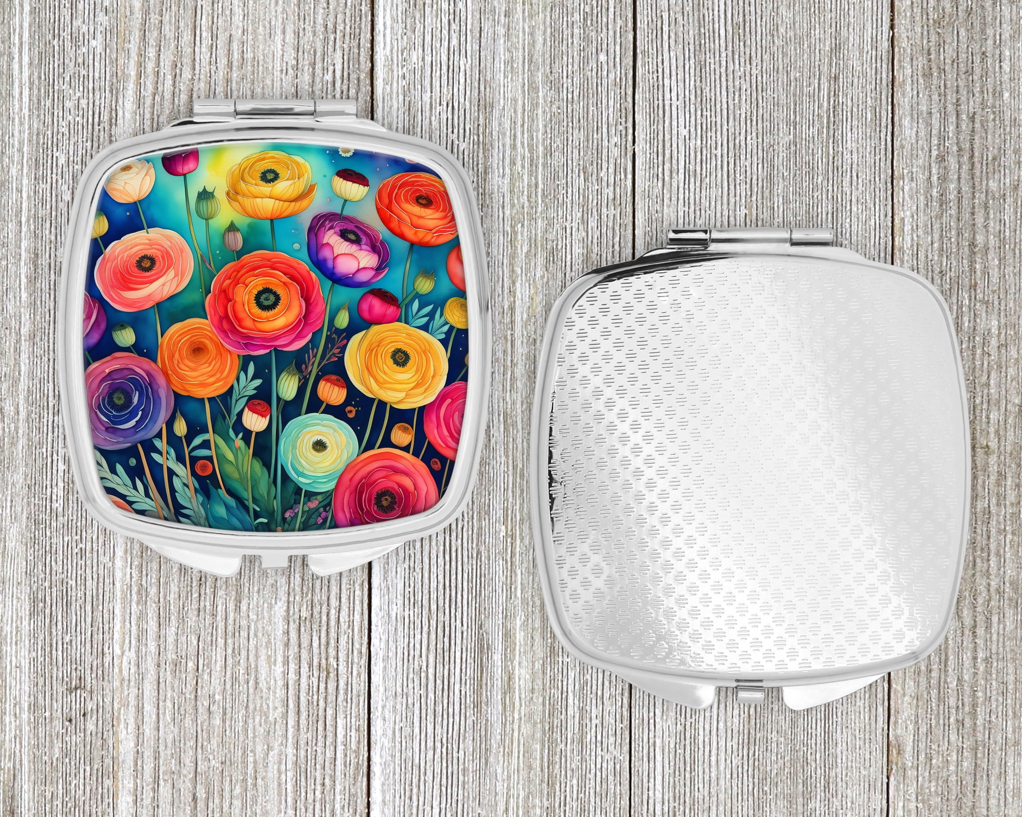 Colorful Ranunculus Compact Mirror 2.75 in x 3 in