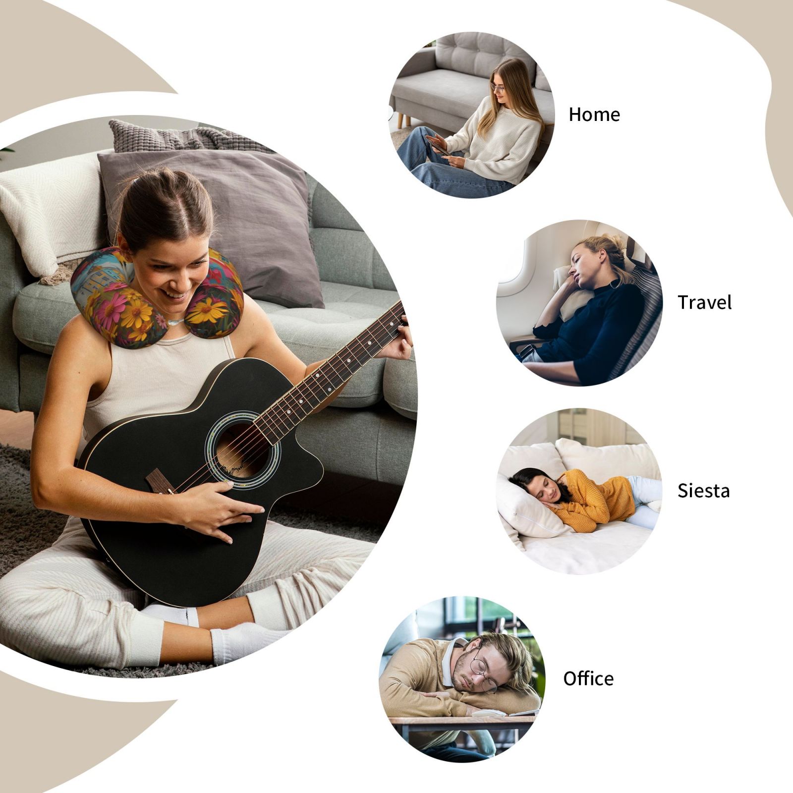Xecao Yellow Daisy Cow Print Memory Foam Cervical Neck Pillow Versatile U-Shaped Pillows for Home,Office,Camping,Travelling,Soft Washable Cover