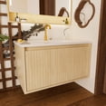 thumbnail image 5 of GVN 30 Inch Fluted Bathroom Vanity, Wall Mounted Floating Cabinet with Ceramic Sink and Drawers, Modern Style, Natural, 5 of 8