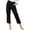 Black, variant on Chino Pants for Women Solid Color Cotton Linen High Waist Button Fly Cuffed Ankle Trousers with Pockets,S