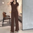 thumbnail image 5 of FengMoreActive Women's 2PC Pajamas Set V-Neck Tshirt And Wide Leg Pants Loose Sleepwear Suits Solid Color Casual Pajamas Sets, 5 of 5