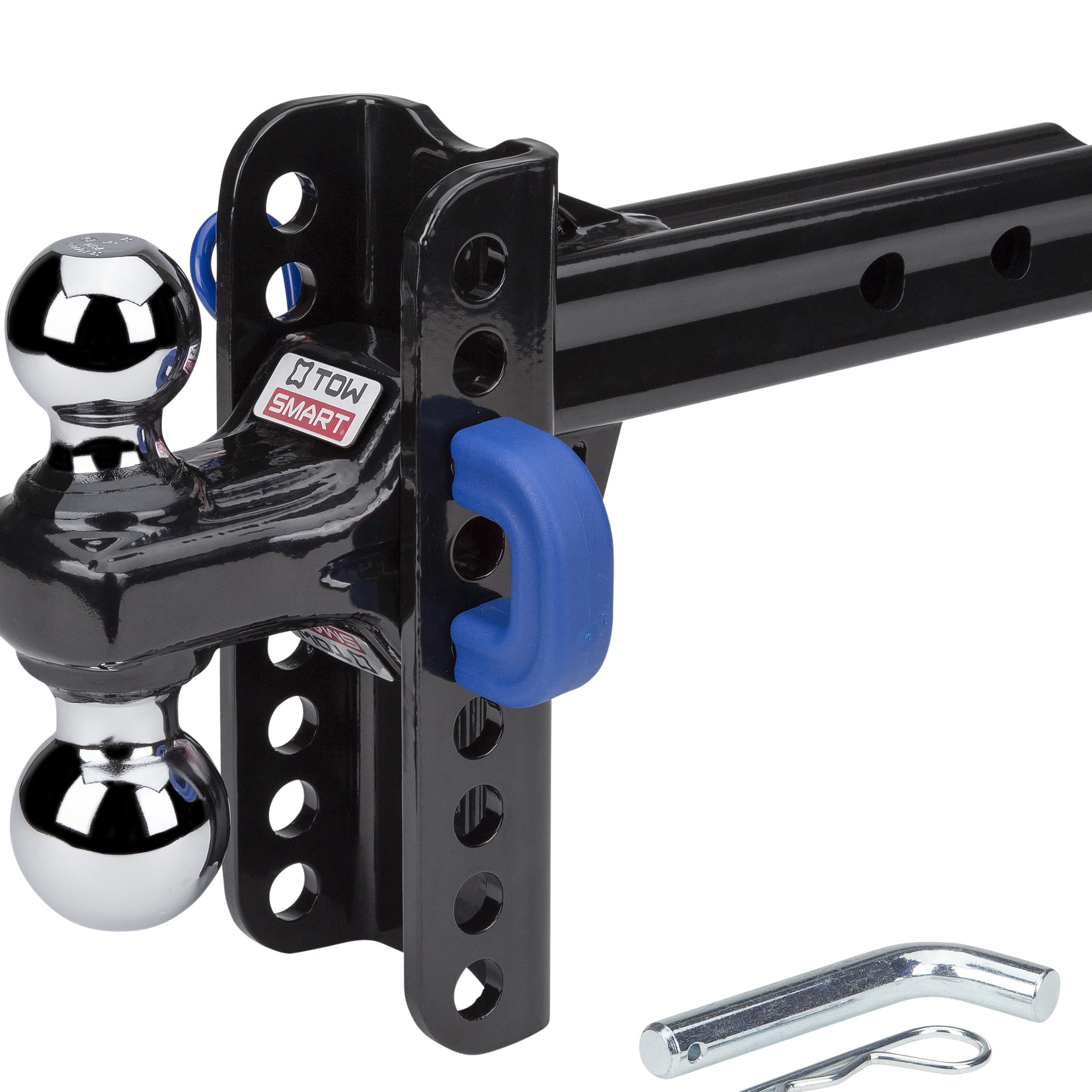 TowSmart Steel Adjustable Trailer Hitch, Dual Ball, X-Mount, Class V, 5.5-inch Drop, 5.5-inch Rise, fits 2-Inch Receiver, 14,000 LBS With Pro Class High Visibility Chrome Coupler Lock