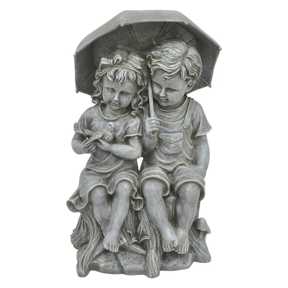 Three Hands Boy and Girl Under Umbrella Garden Statue