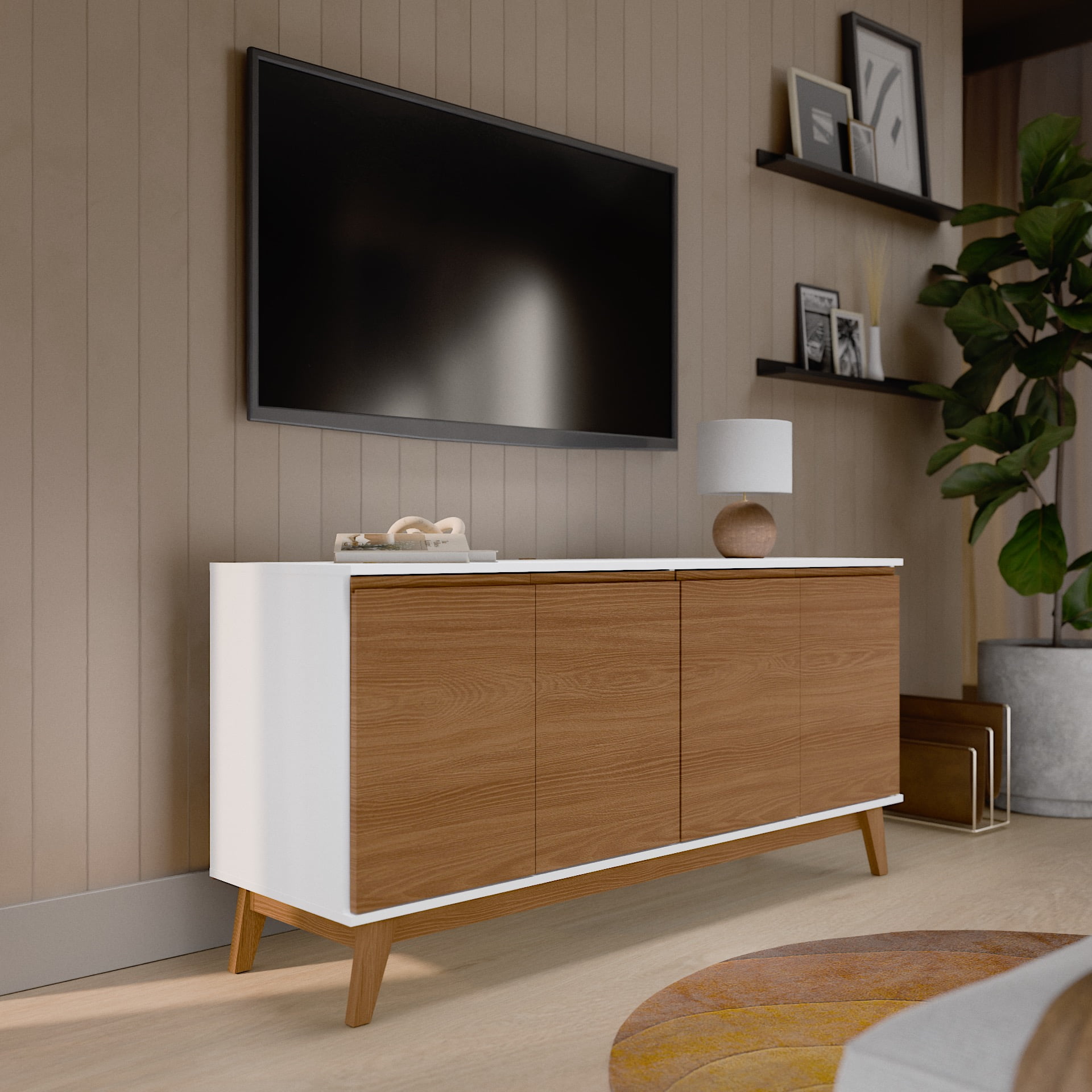 Kappesberg Tokyo 4-Door Sideboard with Soft-Close Doors, White/Golden Oak Finish