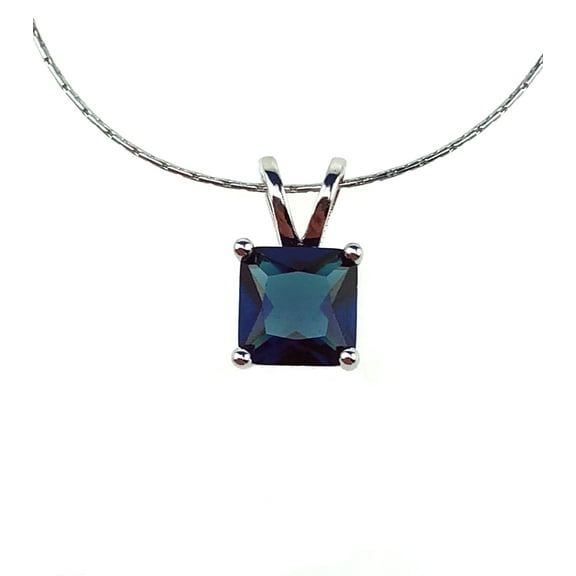 18K White Gold 1/2 Ct Blue Sapphire Princess-Cut Plated 18 inch Necklace by Paris Jewelry