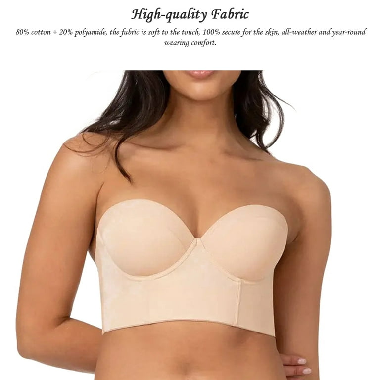 Gecheer Strapless Bras for Women Push Up Plus Size Underwire -Slip Silicone  Padded Bandeau Bra Tube Tops Bra 