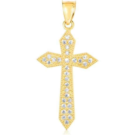 Floreo 10k Yellow Gold Victorian CZ Cross Religious Pendant