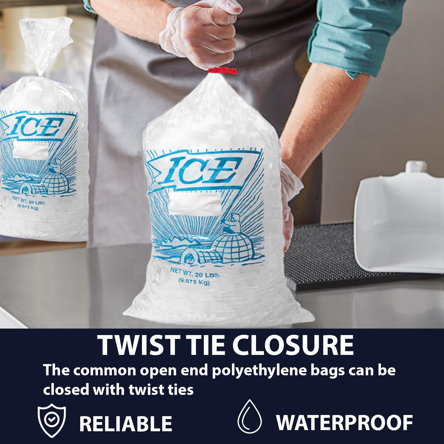 20lb Metallocene Ice Bag - 13.5"x28" & (500 Bags) 1.75Mil Printed Ice Bag - Heavy-Duty Plastic Ice Bags - Convenient Bulk Pack for Ice Storage and More