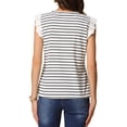 thumbnail image 3 of INSPIRE CHIC Womens Summer Blouse V Neck Lace Patchwork Striped t Shirt Short Sleeve Top S White, 3 of 6
