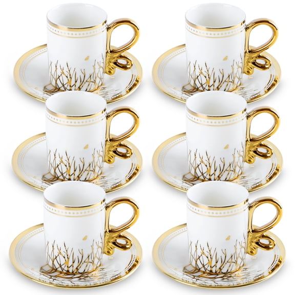 6 - Set 1.7oz European Porcelain Coffee Cup Set | Ideal Afternoon Tea Gift for Coffee & Tea Lovers