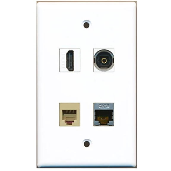 RiteAV - 1 Port HDMI 1 Port Phone RJ11 RJ12 Beige 1 Port Shielded Cat6 Ethernet 1 Port Toslink Wall Plate