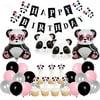 Jollyboom Pink Panda Birthday Party Decorations Supplies with Head Balloon Cupcake Toppers Banner for 1st Birthday Baby Shower