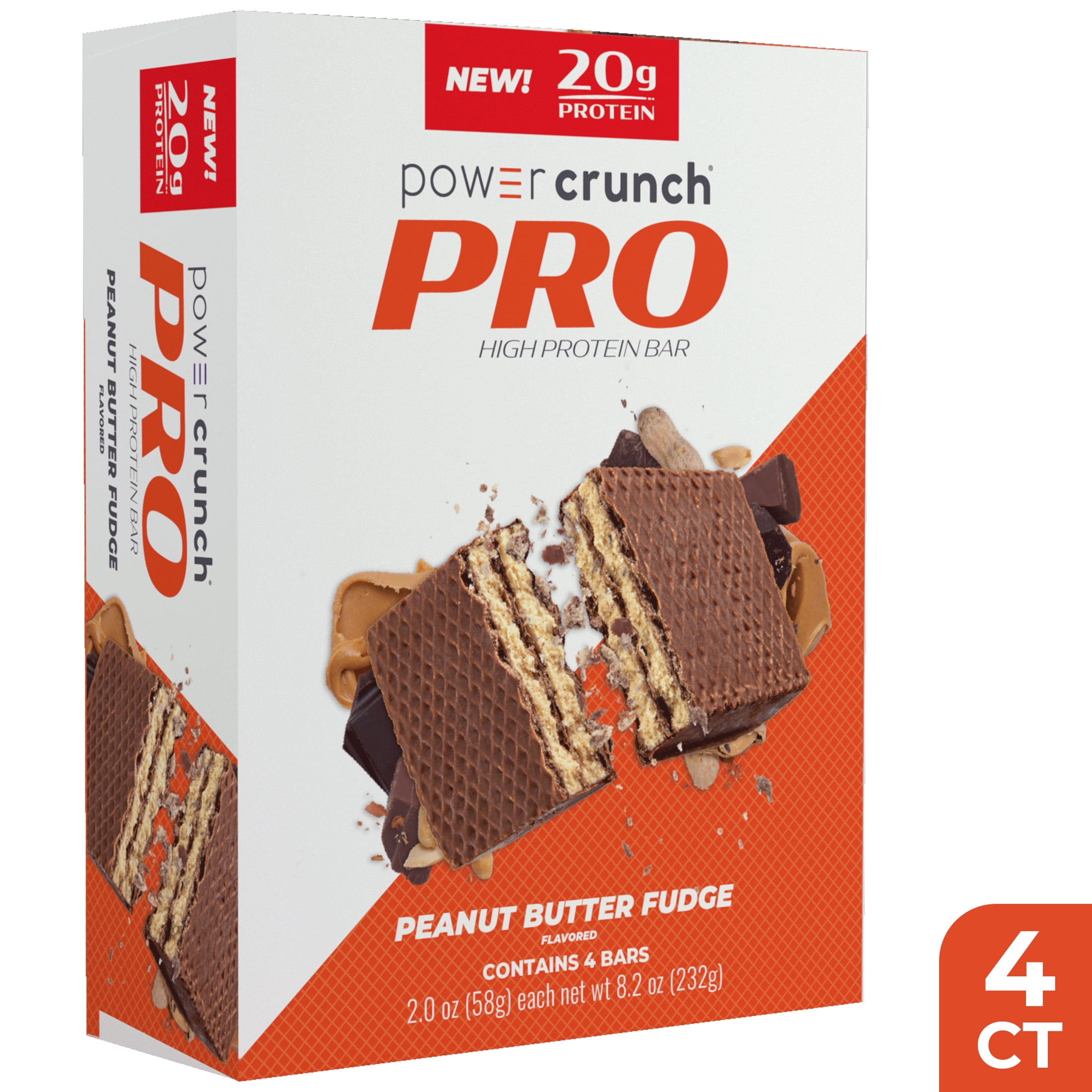 Power Crunch PRO Peanut Butter Fudge High Protein Bar, 20g Protein, 2 oz, 4 Ct