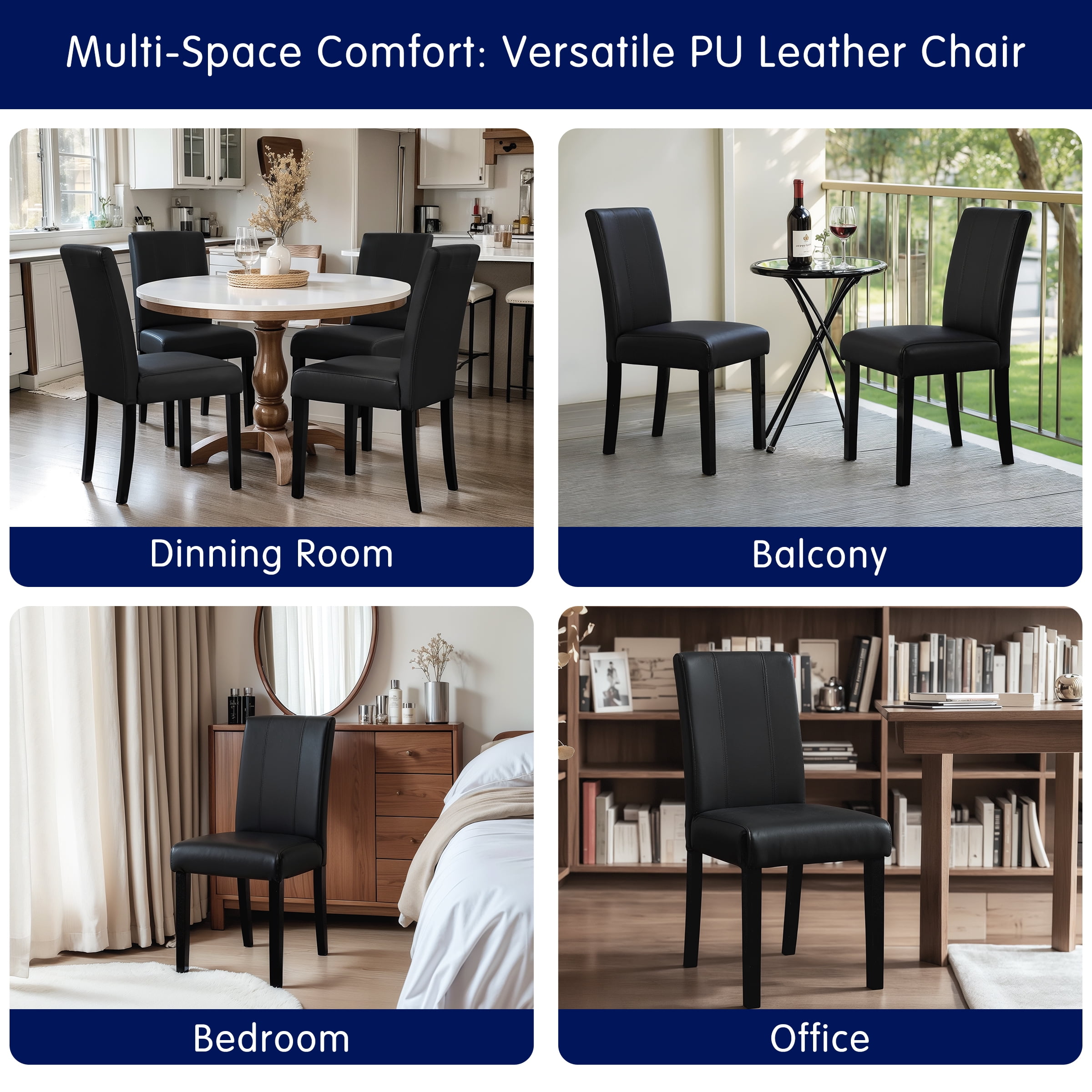 Subrtex Modern Parsons Faux Leather Dining Chairs Set of 2 Upholstered Dining Chairs– Black