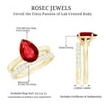 thumbnail image 5 of Rosec Jewels Lab Grown Ruby Bridal Ring Set with Moissanite | AAAA Quality 7x10 mm Pear Shaped Engagement Ring and Wedding Band, 18K Yellow Gold, US 11.00, 5 of 8