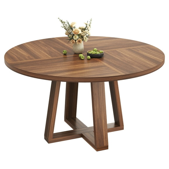 Modern Farmhouse 47" Round Dining Table for 4-6 – Walnut Wood – Sturdy Cross Pedestal Base – Ideal for Apartment, Living Room, Kitchen – Space-Saving – Color: Walnut Brown (Matte 91109-96)