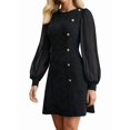 thumbnail image 3 of Women'S Spring Round Neck Button Detail Slim Fit Long Sleeve Solid Color Dress Midi, 3 of 8