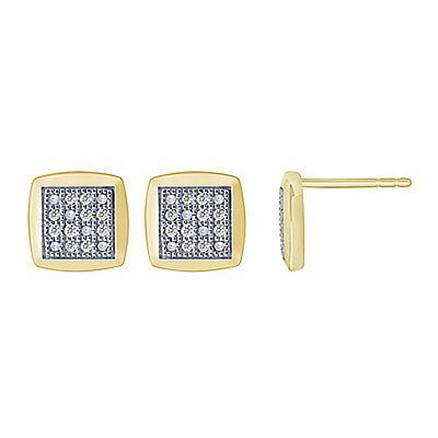 Diamond Soft Square 10 Karat Gold Stud Earrings