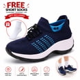 thumbnail image 2 of Women's Knit Slip On Walking Shoes, Lightweight Platform Sneakers with Bungee Laces, 2 of 8
