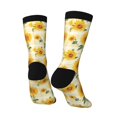 Zufioo Yellow White Plaid Sunflower Print Thigh High Socks,Knee High