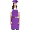 thumbnail image 2 of Toptie Cotton Canvas Adjustable Apron Chef Hat Set for Men and Women-Purple-L, 2 of 8