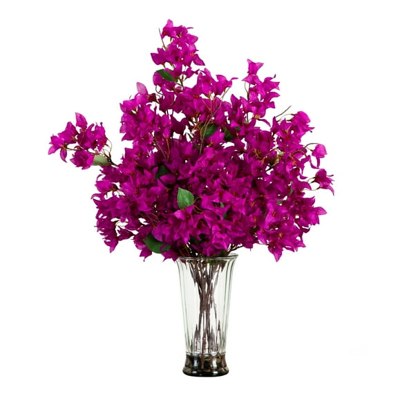 Nearly Natural 30in. Artificial Bougainvillea Arrangement in Glass Vase