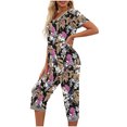 thumbnail image 4 of Tnhcen Women's Cotton Pajamas Sets Short Sleeve Tops Capri Pants Sleepwear Loungewear with Pockets Homewear Set S-2XL, 4 of 7