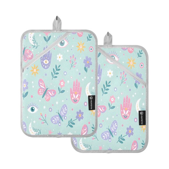 Two Pieces Of Square Heat Insulation Pad Oven Mitts Colorful Flowers Birds 7x9.8 Inch Oven Microwave Kitchen Cooking Baking