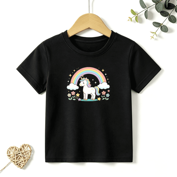 Girls Graphic Tees Rainbow Unicorn Flower Kids T Shirt Kawaii Magic Tee 100% Cotton Short Sleeve Soft Tops 4-13Y