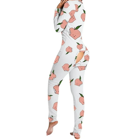 

Onesies Pajamas with Butt Flap Womens Pajamas Set Long Sleeve Sleepwear Fashion Print Functional Jumpsuit Rompers