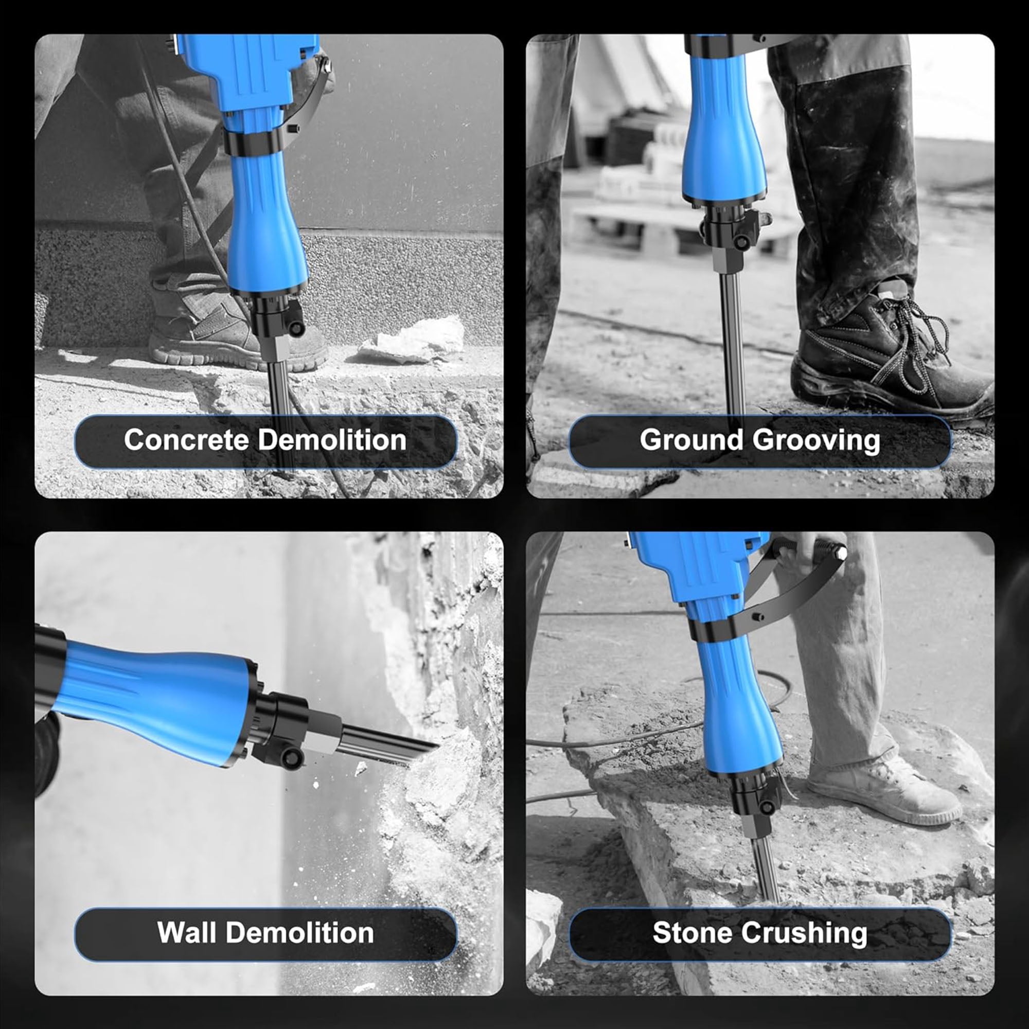 AZZUNO Demolition Jack Hammer Concrete Breaker 2200W Electric Hammer 2 Chisel Bit Chipping & Case