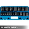 thumbnail image 6 of 1/2 Inches Drive Impact Socket Set 19-Piece, SAE Standard & Metric Combo, 6-Point Deep Wall Sockets for Impact Wrench, 6 of 11