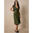 thumbnail image 6 of Army Green Ditsy Floral V-Neck Midi Dress With Short Sleeves And Black Trim Detail, 6 of 7