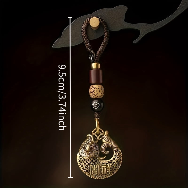 Brass Auspicious Fish Men's Key Ring -Royal Palace Style Pure Copper Car Key Ring, with complex host design S, Car Key Ring Accessories,Fish