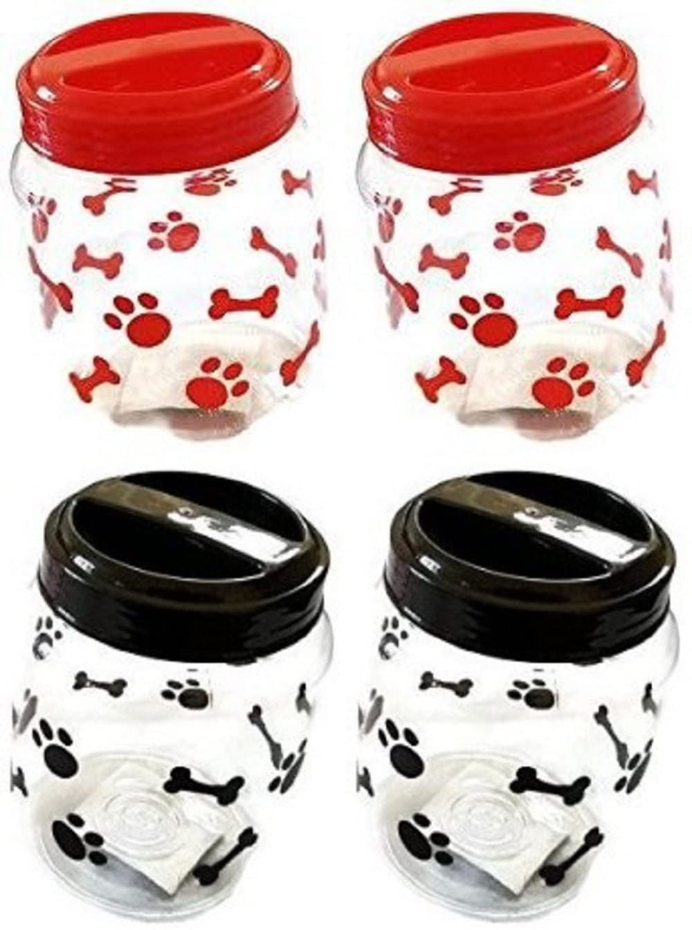 Pet Food Treats Plastic Storage Jars, Paws and Bones, Dogs and Cats, 4jar Set