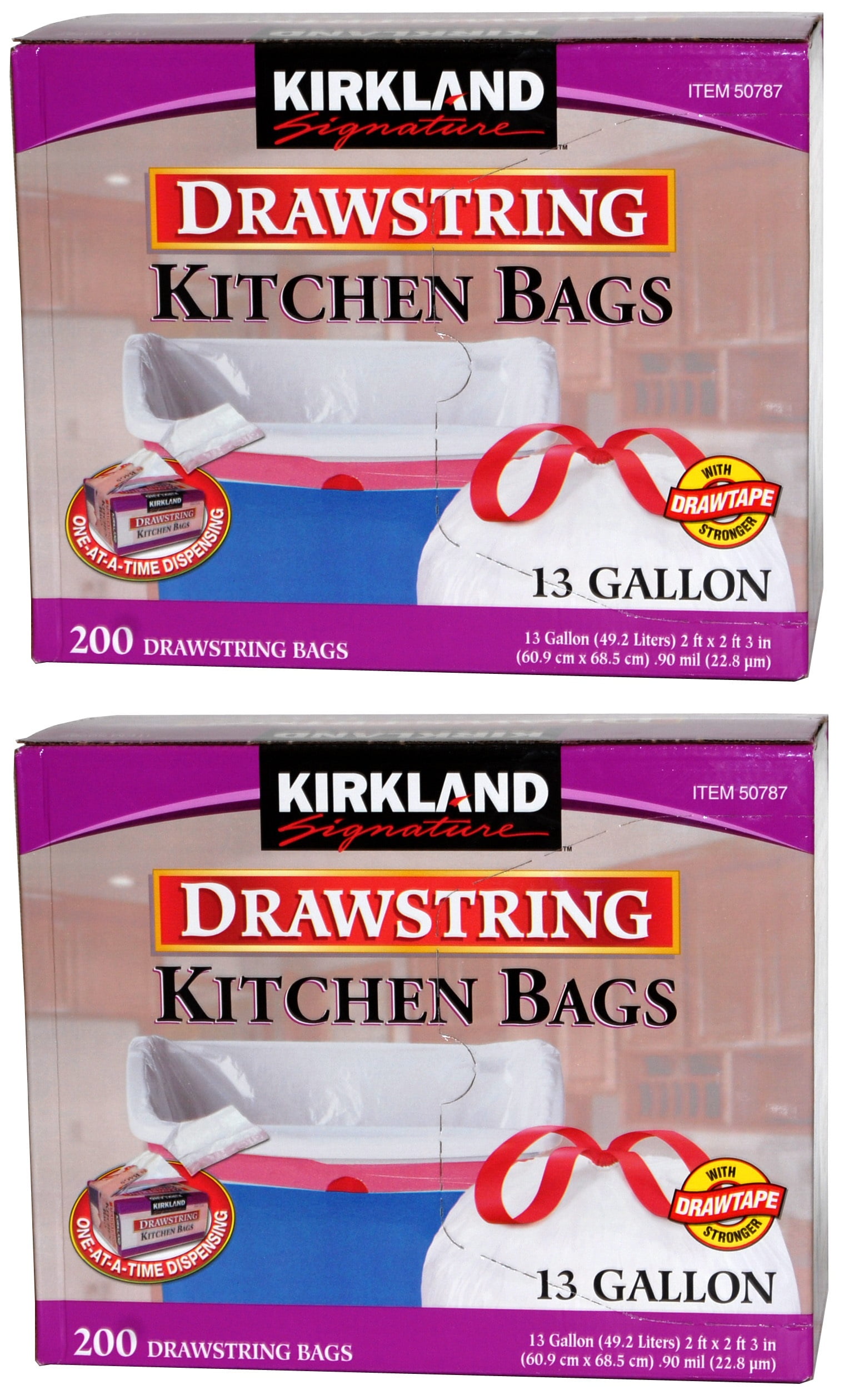Kirkland Signature 13 Gallon Drawstring Kitchen Bags 200 Count 2