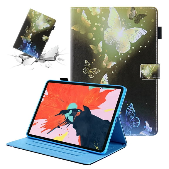 SaniMore Wallet Case for iPad 10th Generation 10.9" 2022, PU Leather Case Color Painting Shockproof TPU Shell Auto Wake/Sleep Card/Pen Holder Stand Anti-slip Strip Magnetic Case, Gold Butterfly
