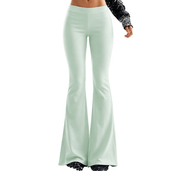 RUTAYY Women's Flare Pants Elastic High Waist Stretch Knit Slim Fit Versatile Casual Trousers, Light Green