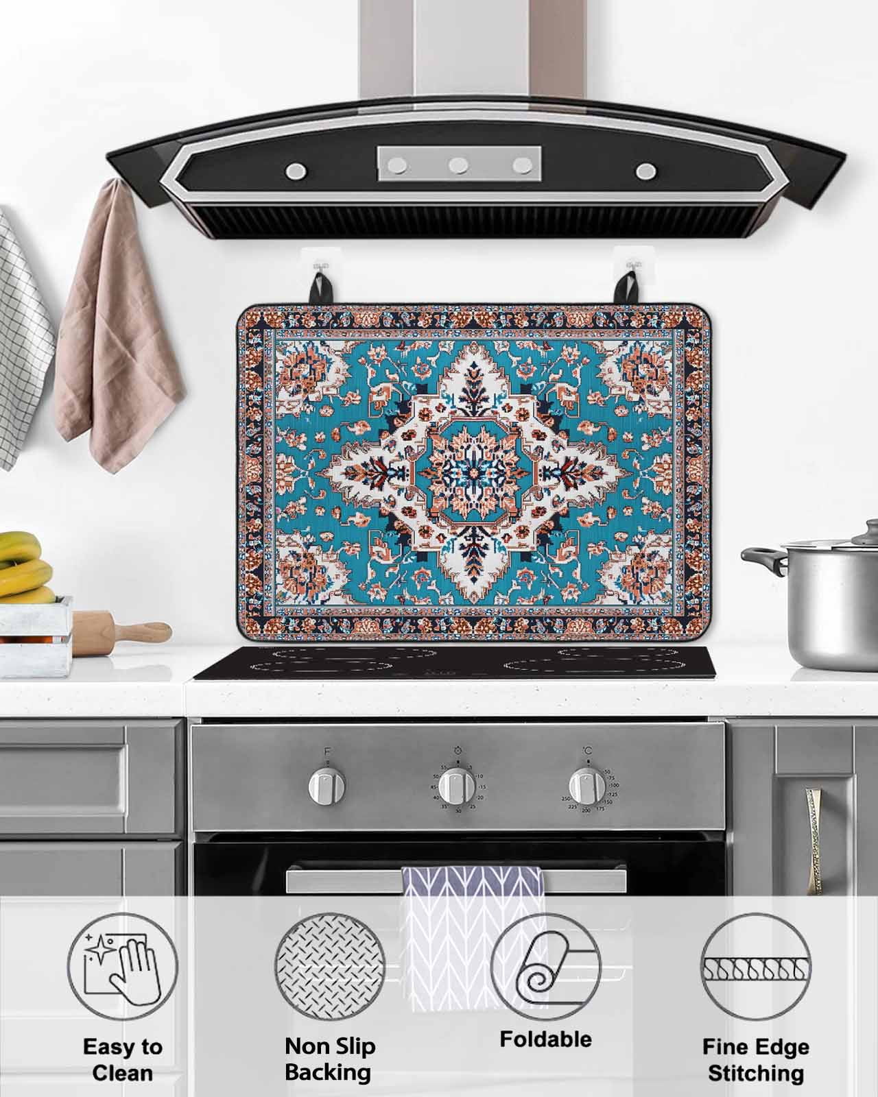 nqOlkjepod Large Induction Cooktop Protector Mat 24"x21", Colorful Boho Stove Top Covers for Electric Stove, Southwest Traditional Flowers Aesthetic Stove Burner Cover Mats, Glass Top Stove Cover