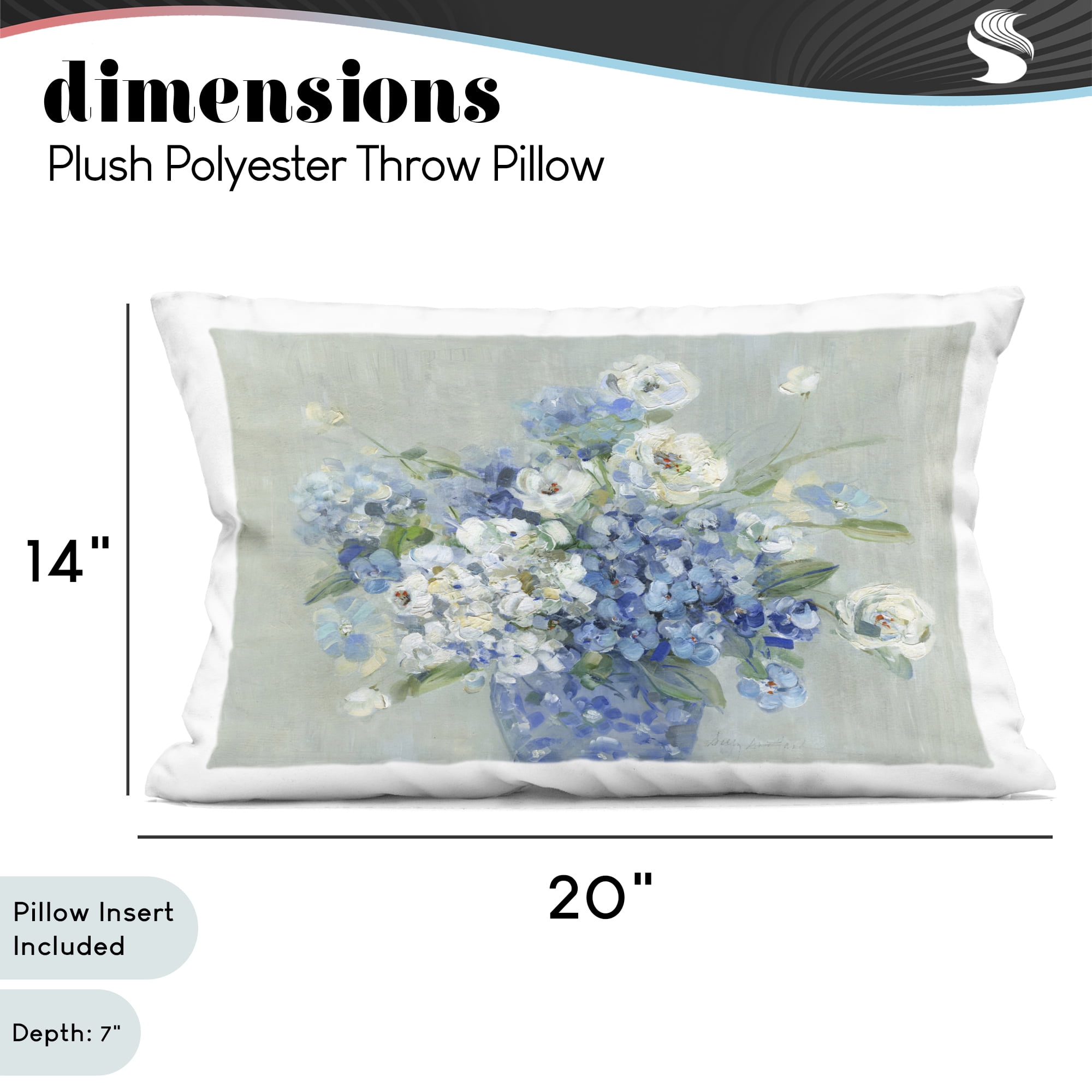 Stupell Industries Serene Blue And White Bouquet Decorative Printed Throw Pillow, design by Sally Swatland, 14 x 7 x 20